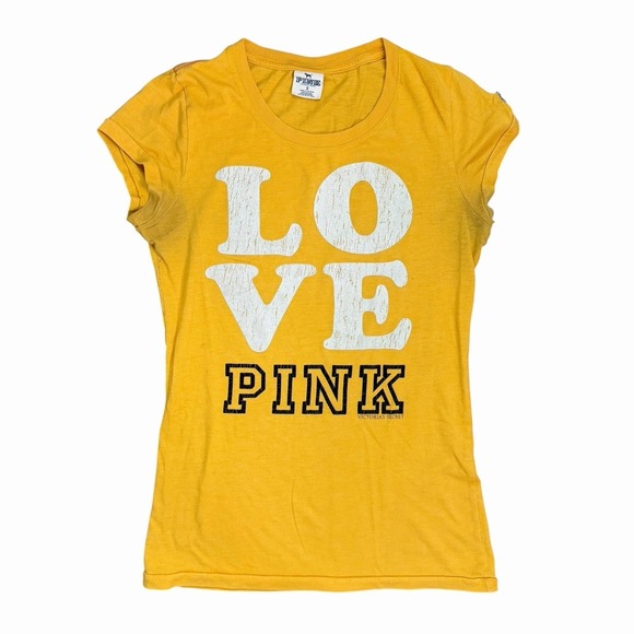 Victoria's Secret Tops - Victoria's Secret PINK Y2K Vintage 2007 Love Pink Yellow Tee Small